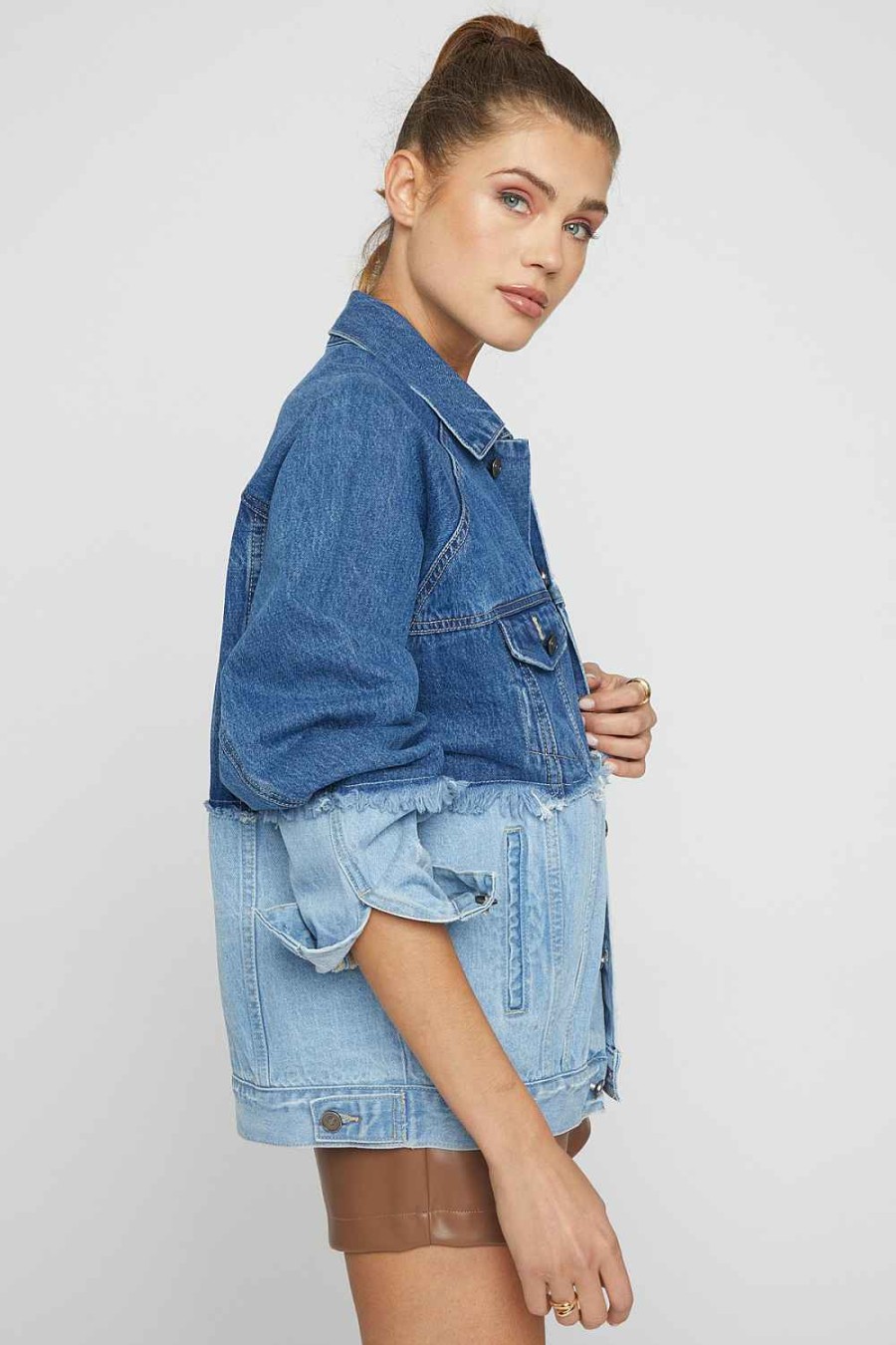 Women Sans Souci Jackets | Color Block Trucker Jacket Denim