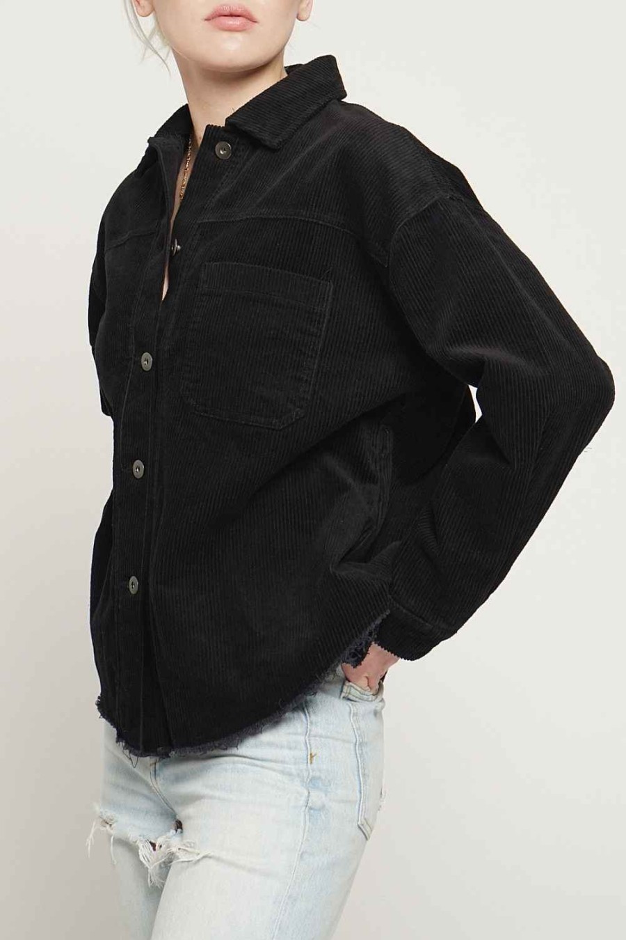 Women Sans Souci Jackets | Corduroy Frayed Shacket