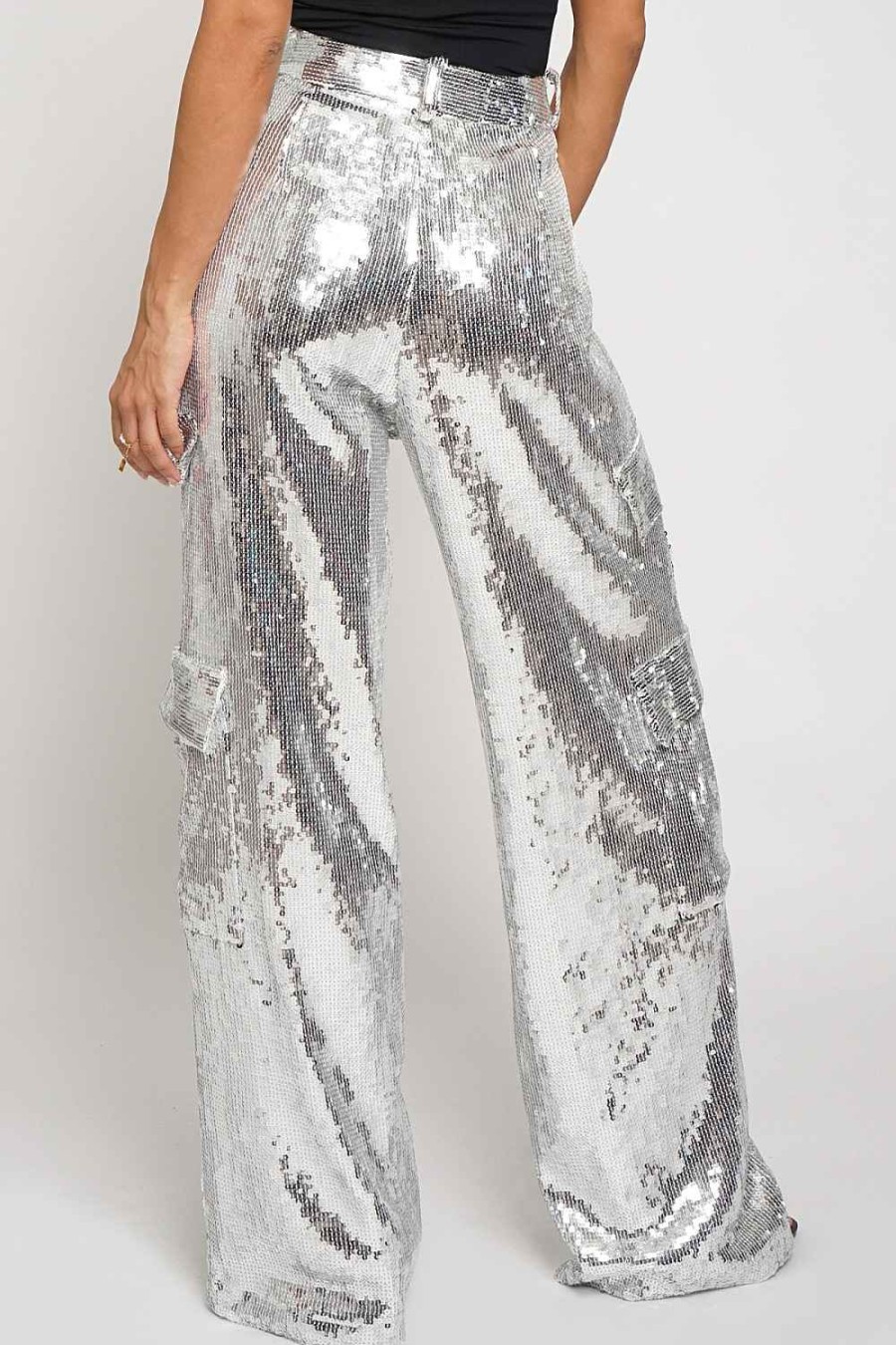 Women Sans Souci Pants | Sequin Cargo Pants Silver