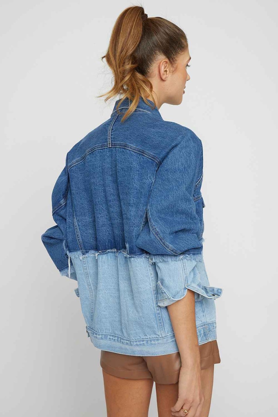 Women Sans Souci Jackets | Color Block Trucker Jacket Denim