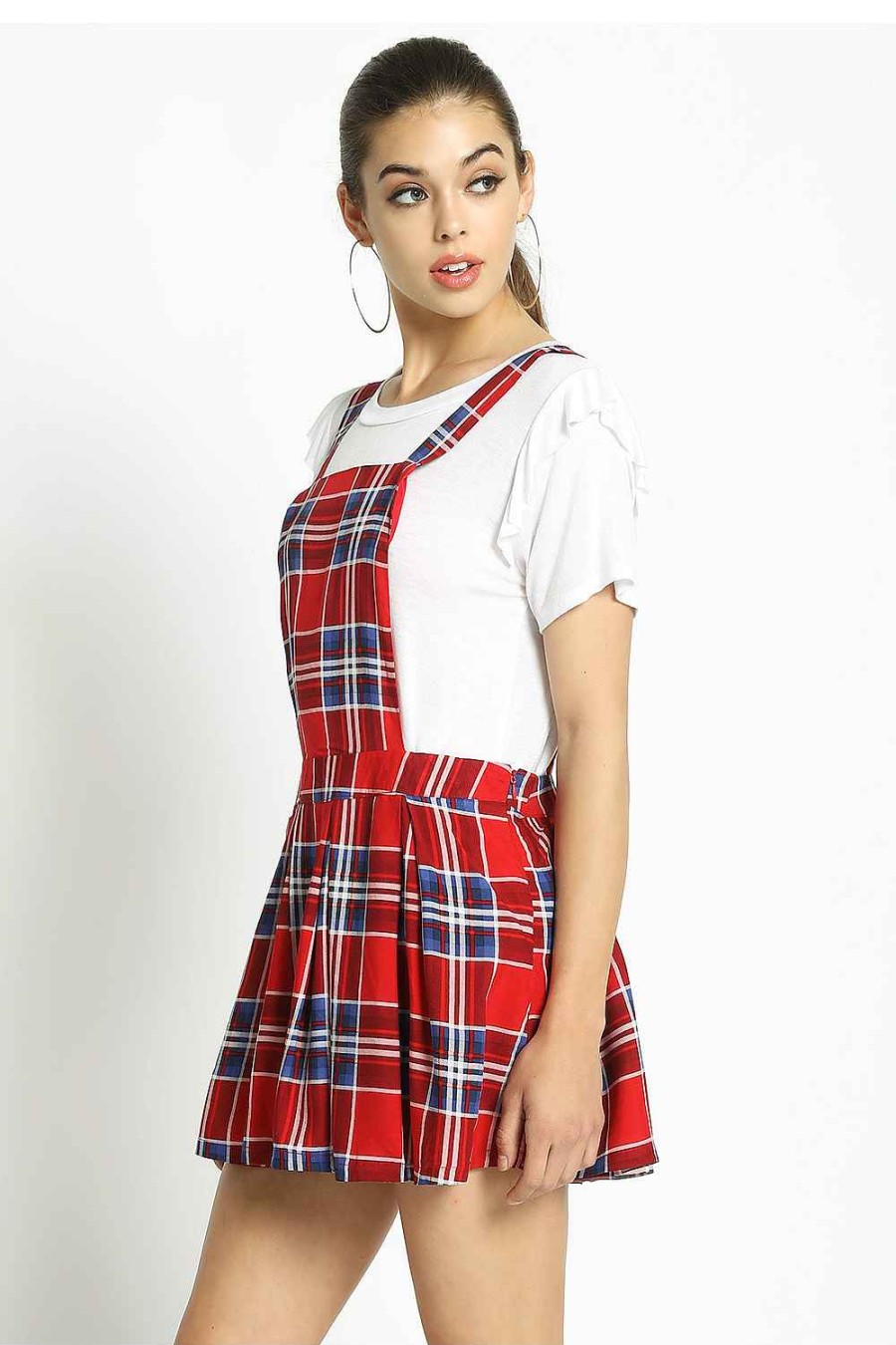 Women Sans Souci Mini Dresses | Plaid Suspender Skirt