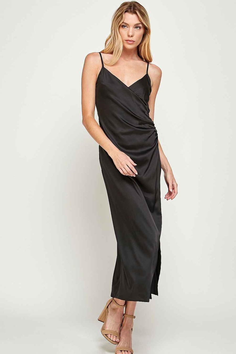 Women Sans Souci Midi Dresses | Ruched Wrap Satin Midi Dress