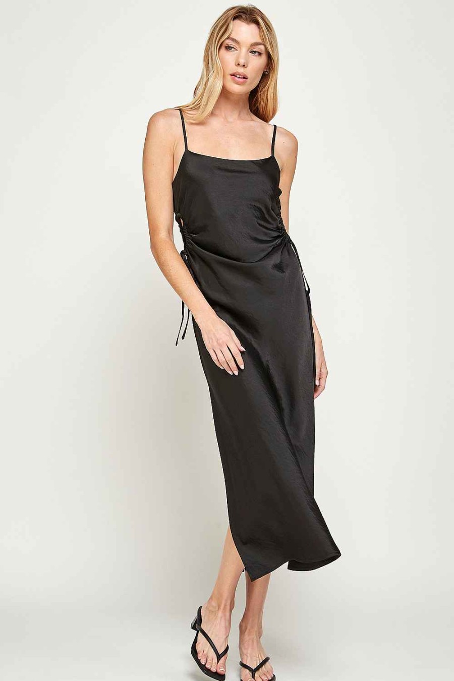 Women Sans Souci Maxi Dresses | Side Keyhole Satin Slip Dress Black