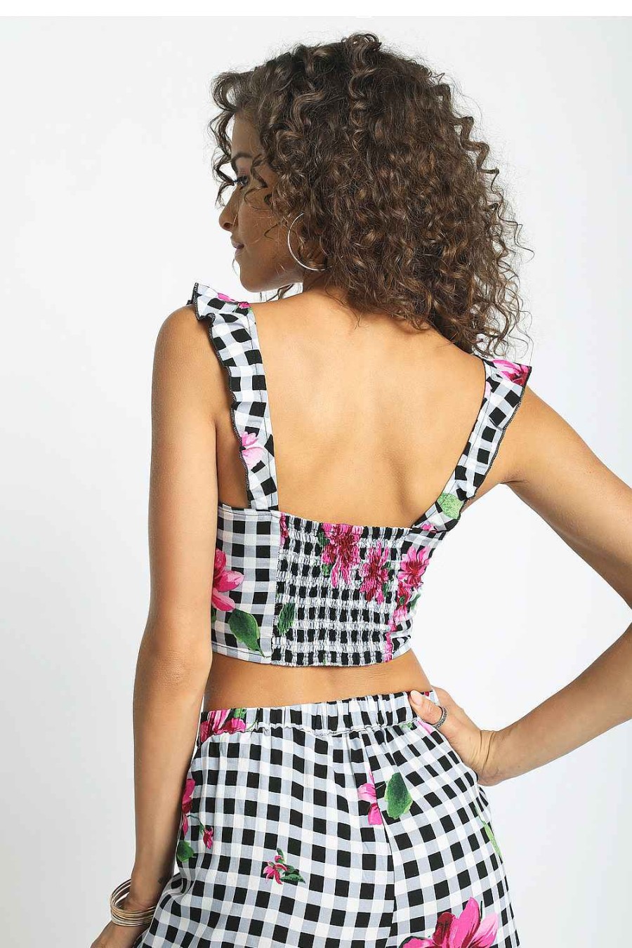 Women Sans Souci Crop Tops | Floral Checker Tank Top