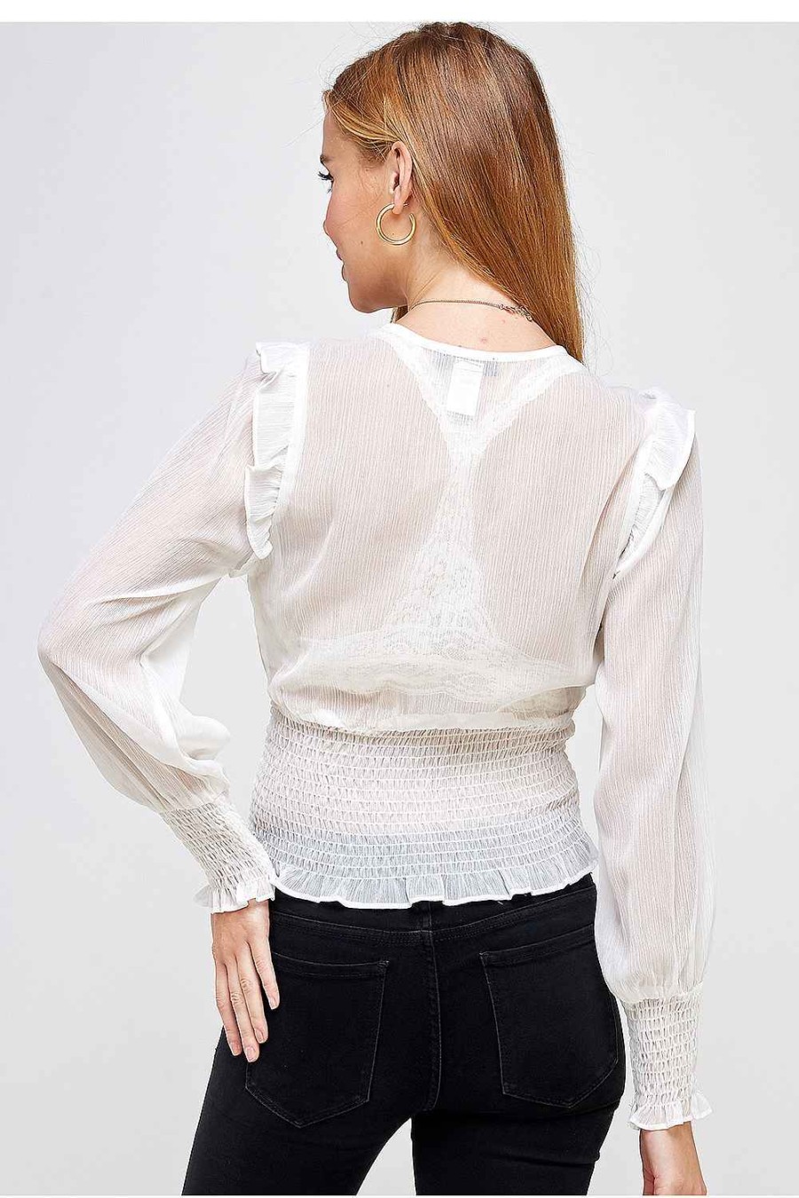 Women Sans Souci Crop Tops | Smocked Chiffon Blouse