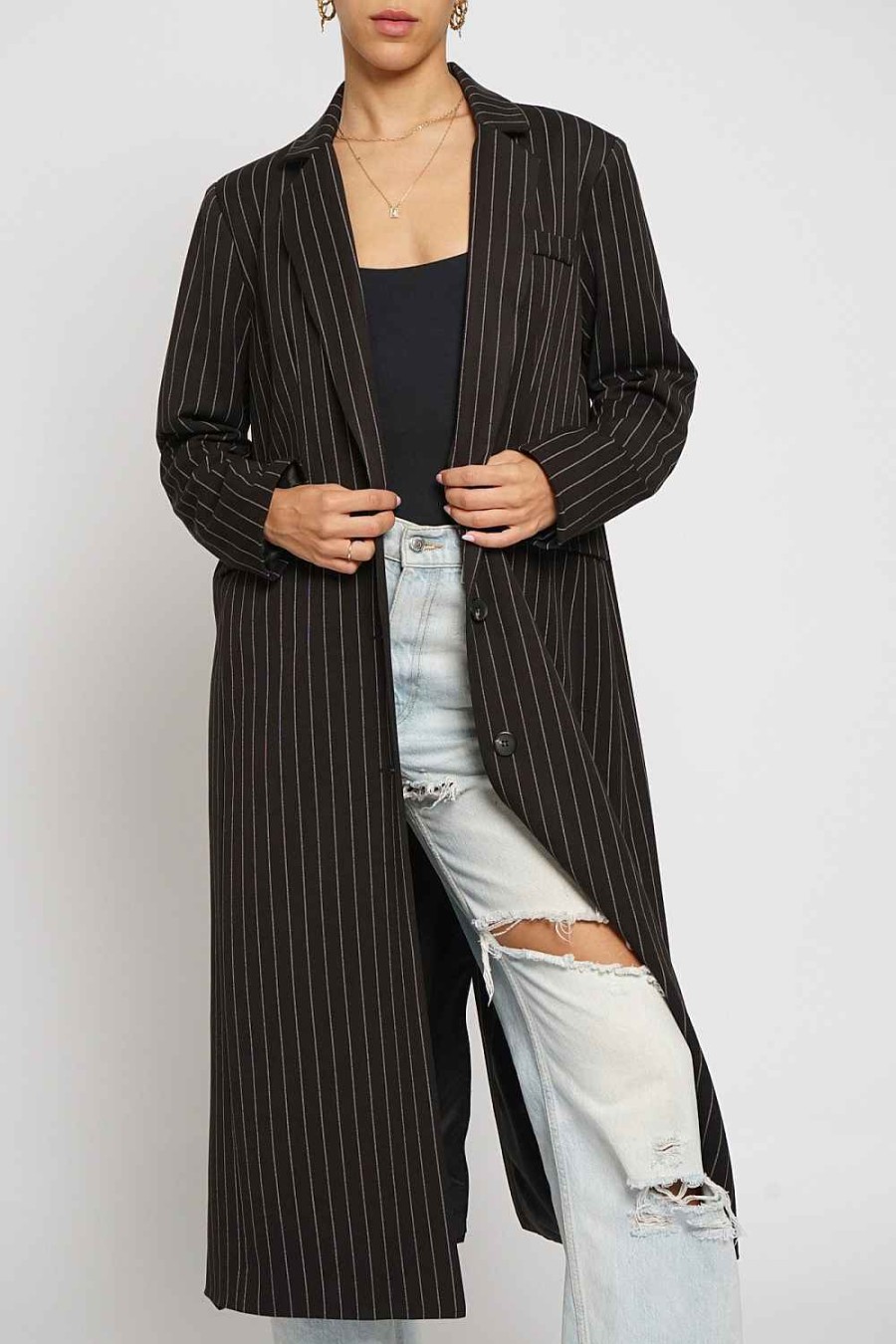 Women Sans Souci Coats | Pinstripe Long Coat