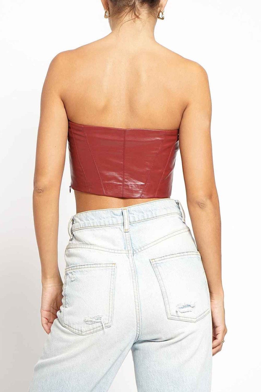 Women Sans Souci Crop Tops | Strapless Pu Bustier