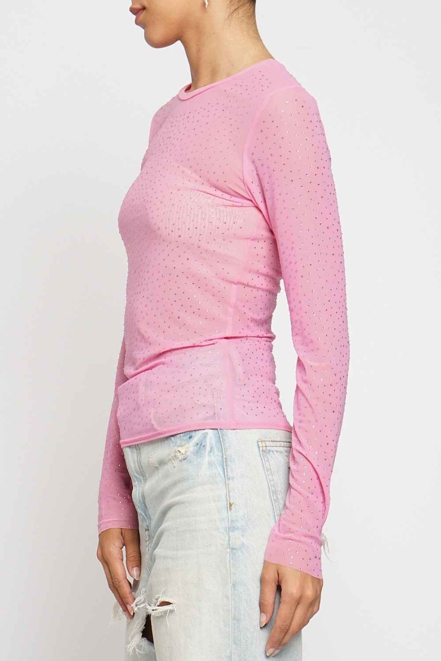 Women Sans Souci Long Sleeve Tops | Hot Fix Long Sleeve Mesh Top