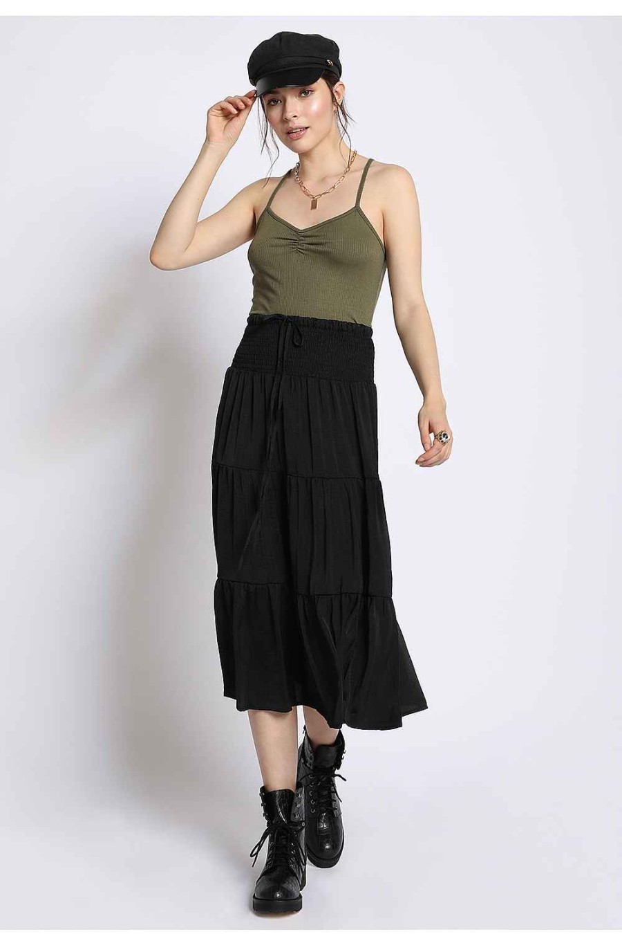 Women Sans Souci Skirts | Smocked Tiered Midi Skirt