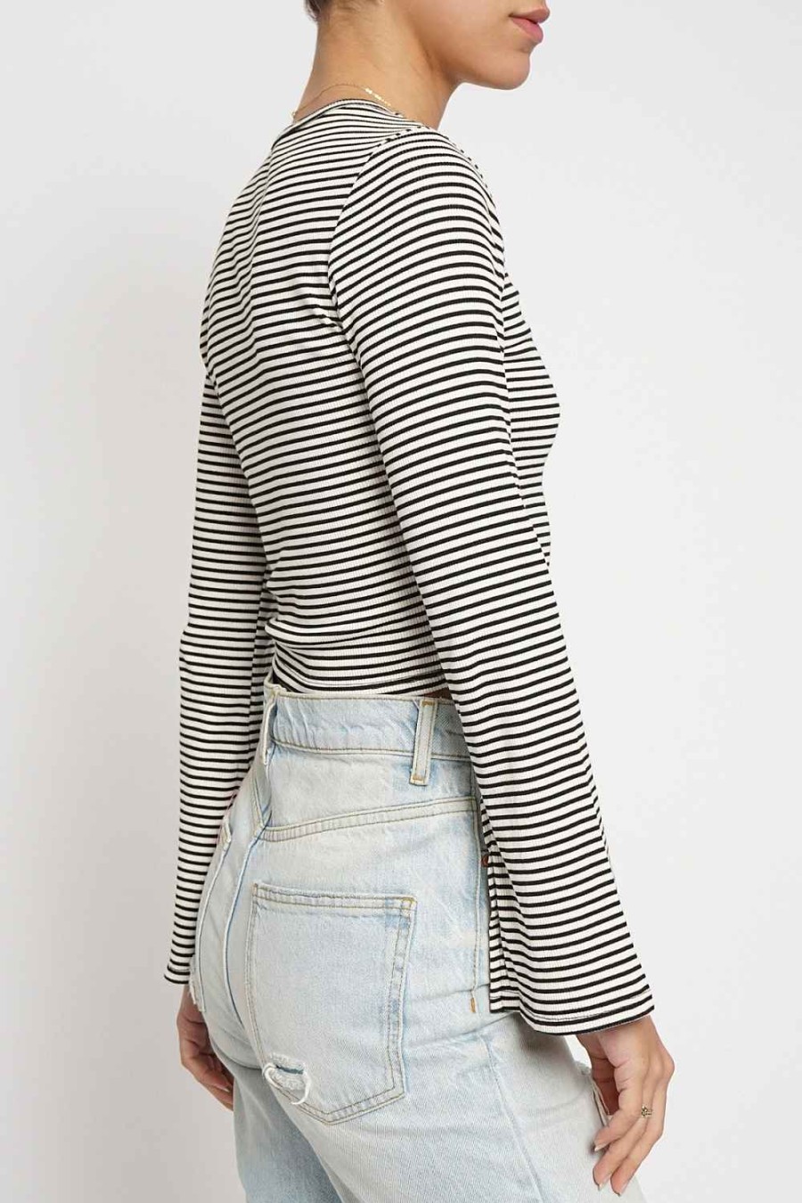 Women Sans Souci Shirts & T-Shirts | Striped Bell Sleeve Top Black White