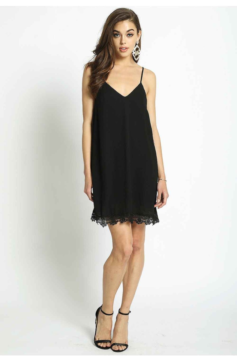 Women Sans Souci Mini Dresses | Lined Slip Dress W/Lace Trim