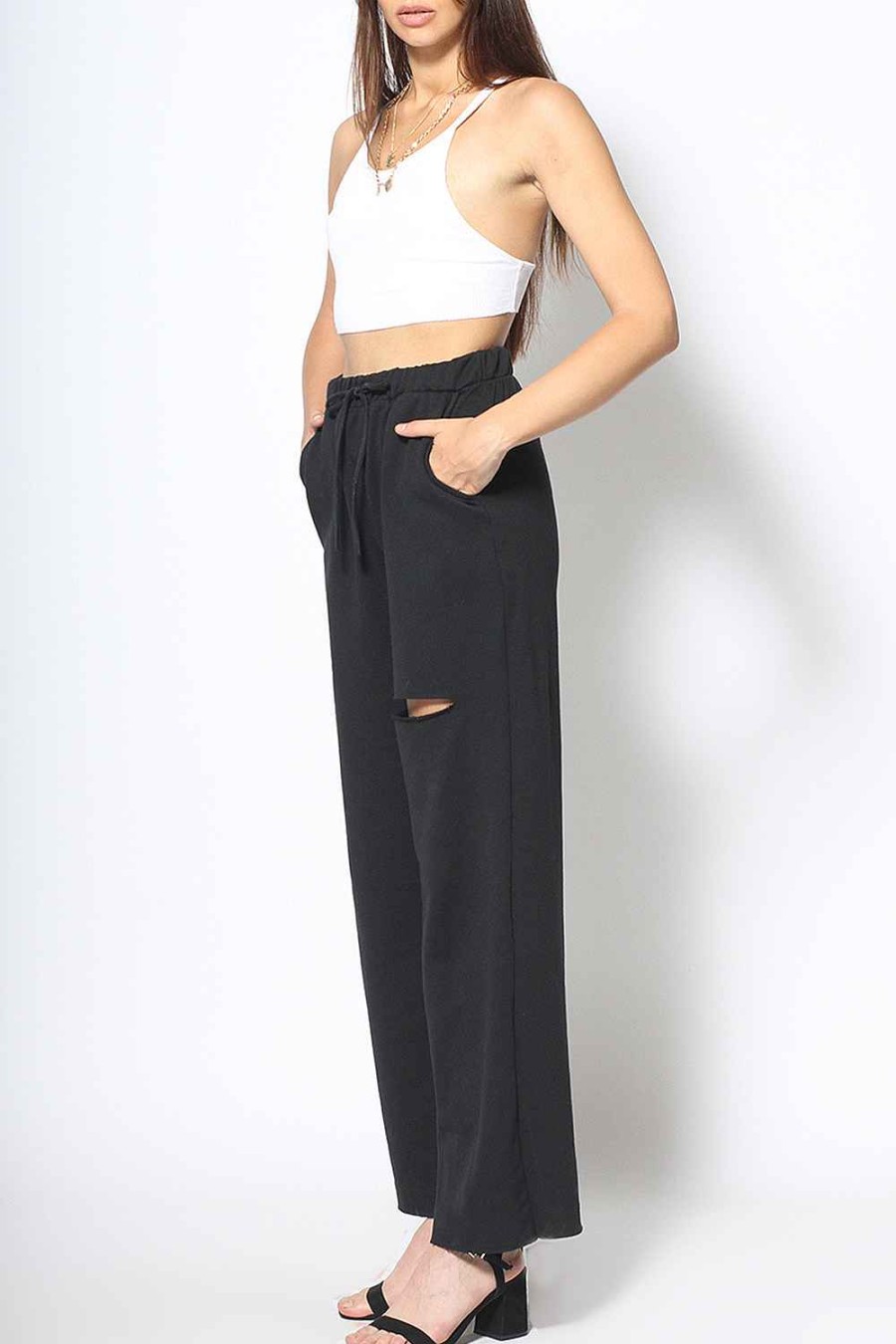 Women Sans Souci Pants | Laser Cut Sweatpants Black