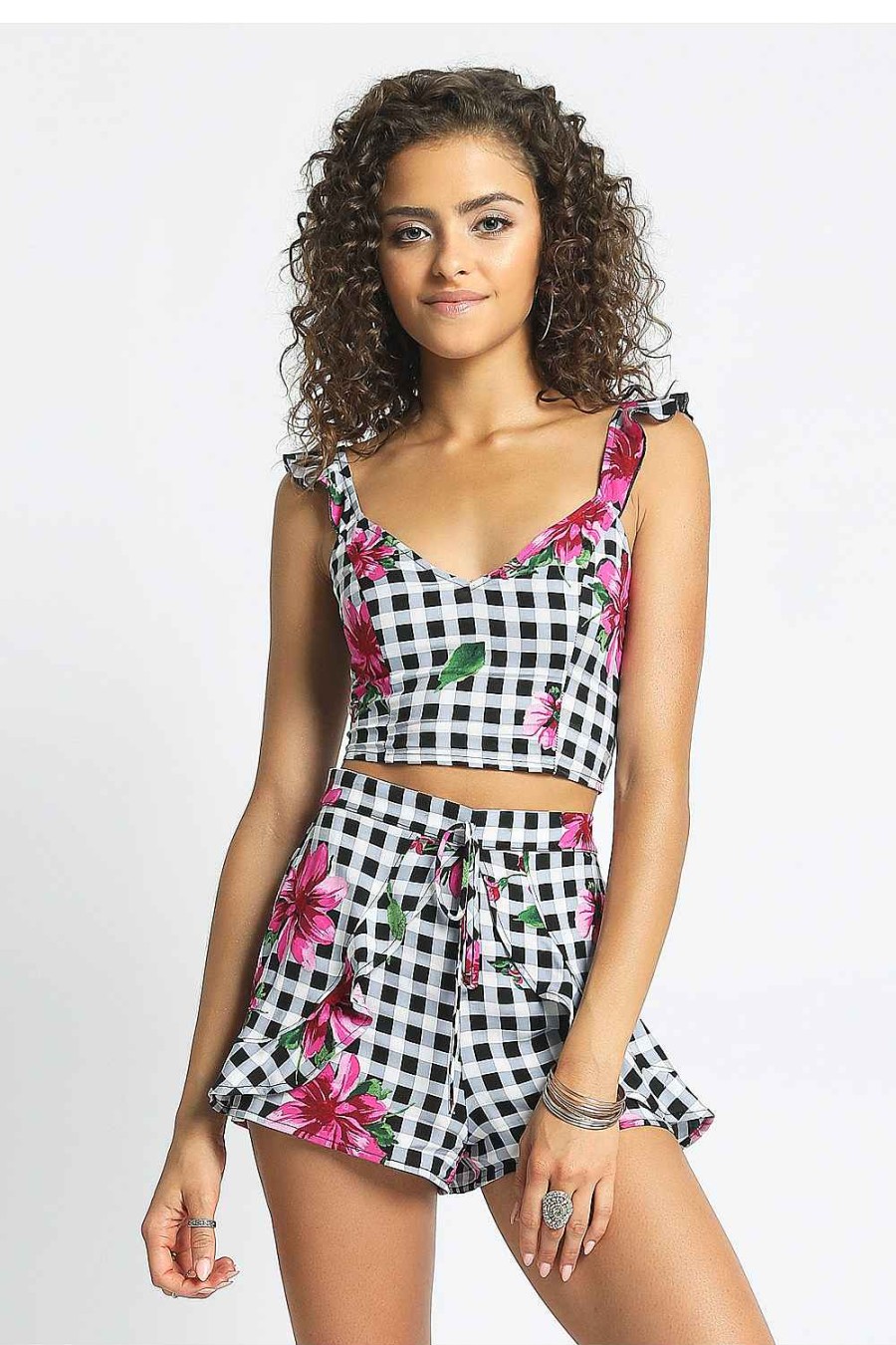 Women Sans Souci Tank Tops | Floral Checker Tank Top