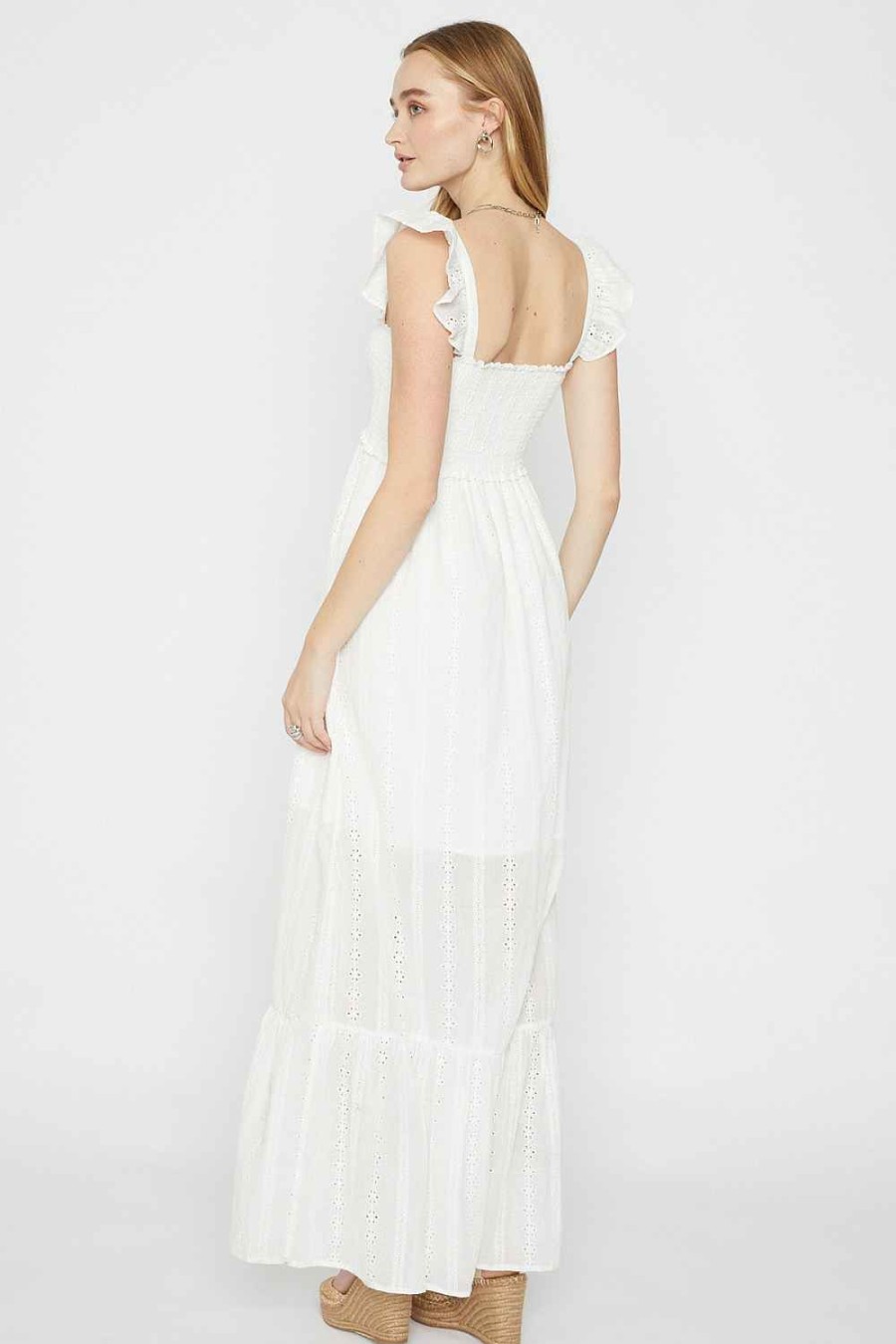 Women Sans Souci Maxi Dresses | Smocked Ruffle Long Dress White