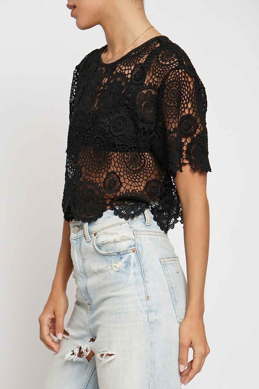 Women Sans Souci Crop Tops | Boxy Crochet Lace Crop Top