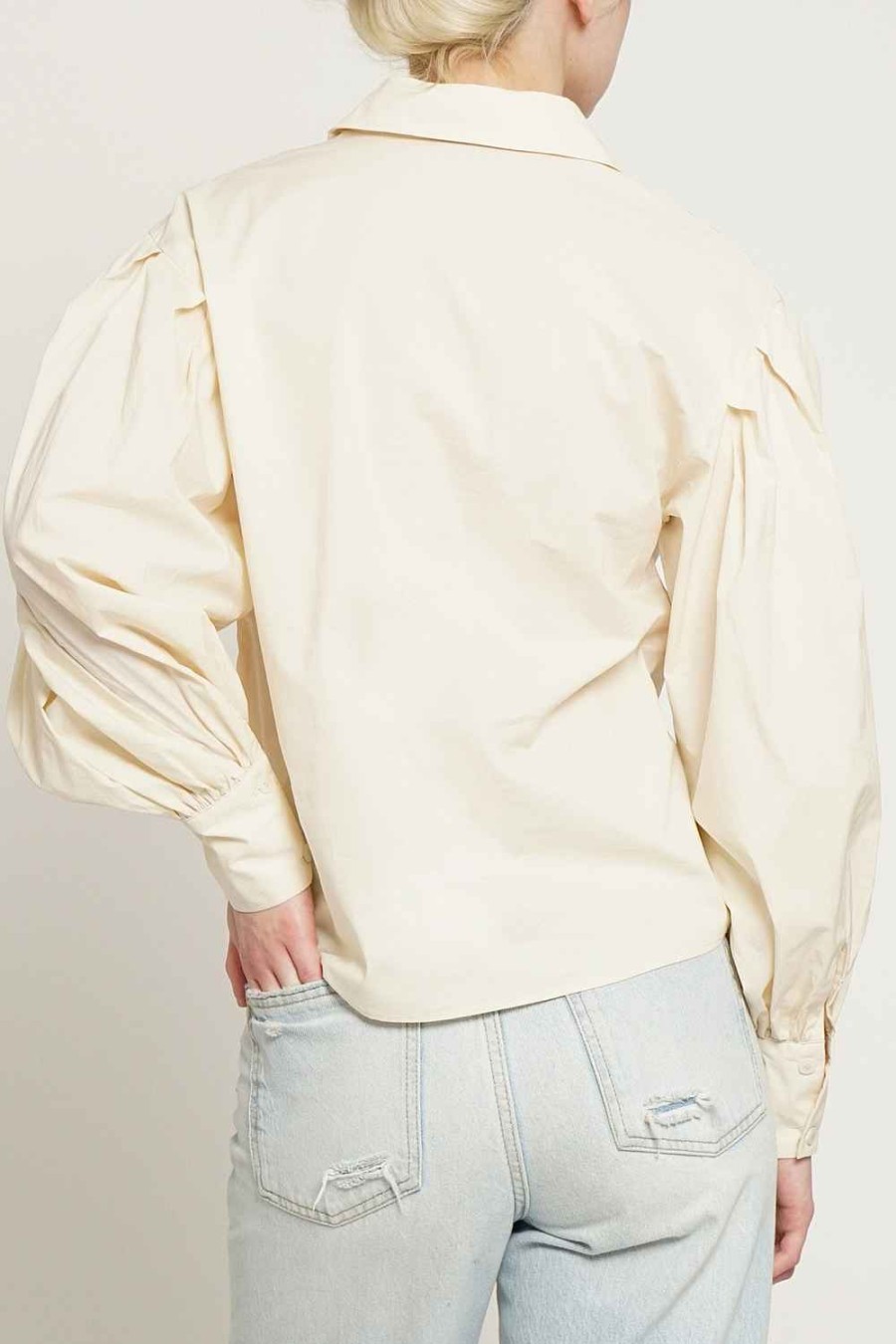 Women Sans Souci Long Sleeve Tops | Pleated Balloon Sleeve Button Down Shirt