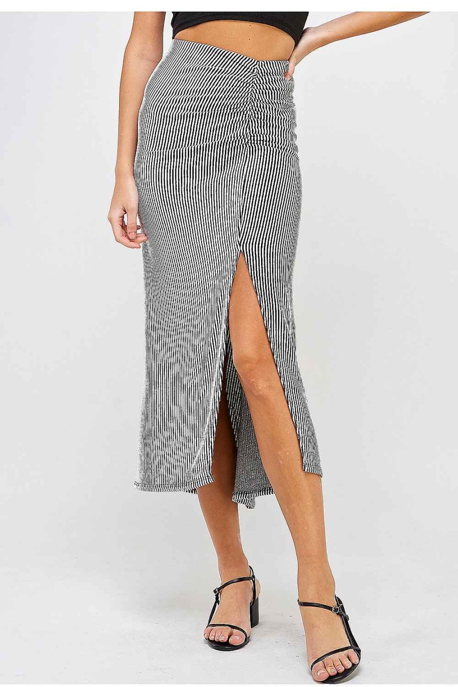 Women Sans Souci Skirts | Ruched Slub Skirt White Black