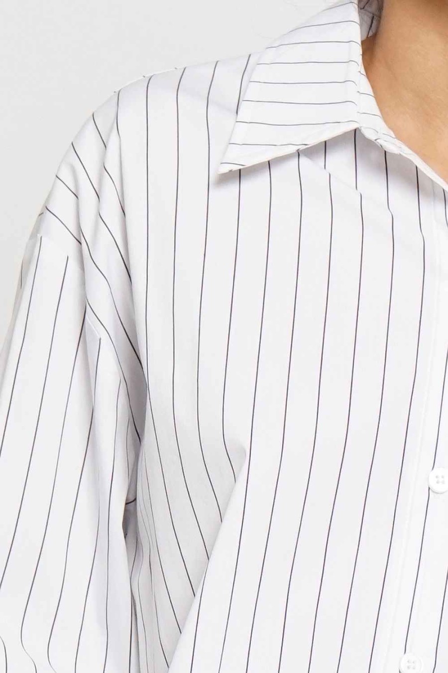 Women Sans Souci Long Sleeve Tops | Pinstripe Poplin Cropped Shirt