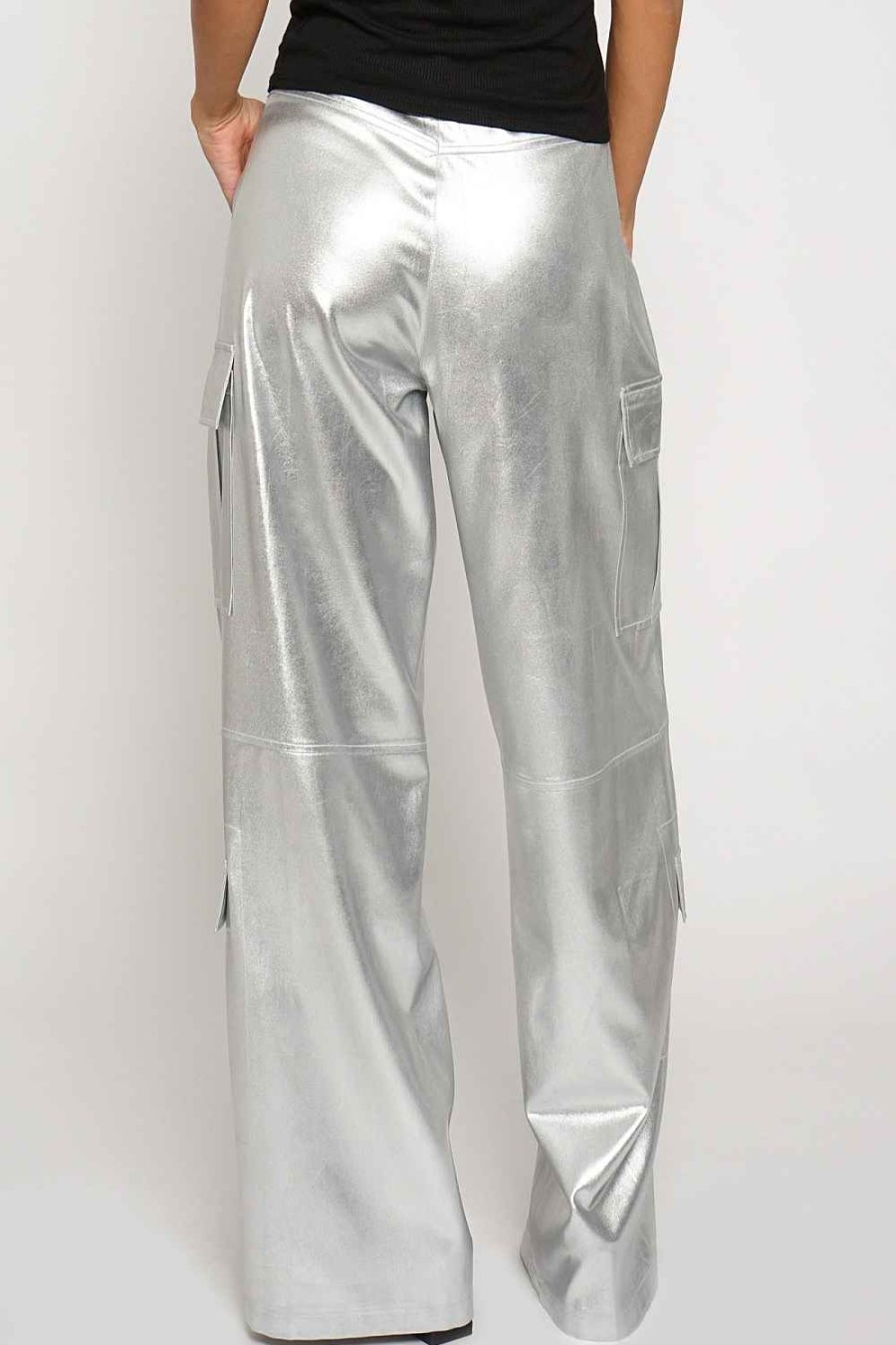 Women Sans Souci Pants | Metallic Cargo Pants Silver