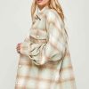 Women Sans Souci Jackets | Brushed Plaid Shacket Sage Beige