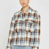 Women Sans Souci Long Sleeve Tops | Oversized Plaid Linen Top Blue Brown