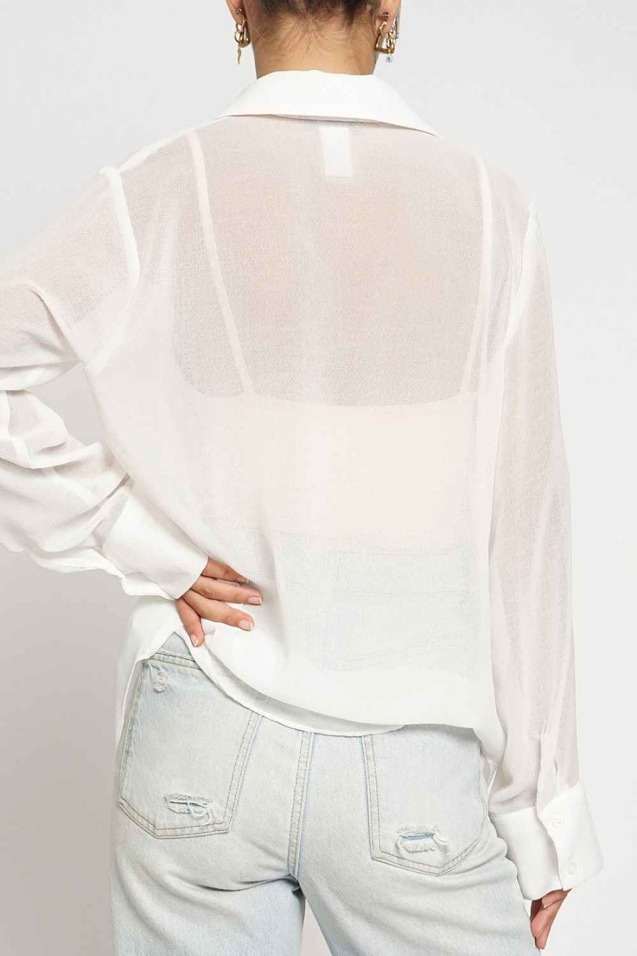 Women Sans Souci Long Sleeve Tops | Crinkled Sheer Oversized Shirt