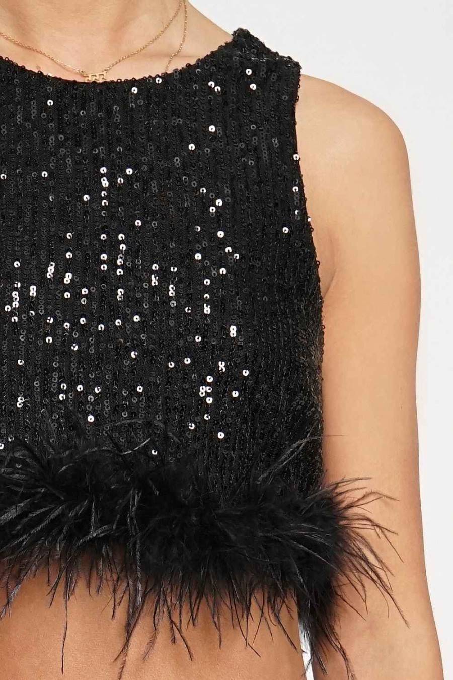 Women Sans Souci Sleeveless Tops | Cropped Feather Sequin Top