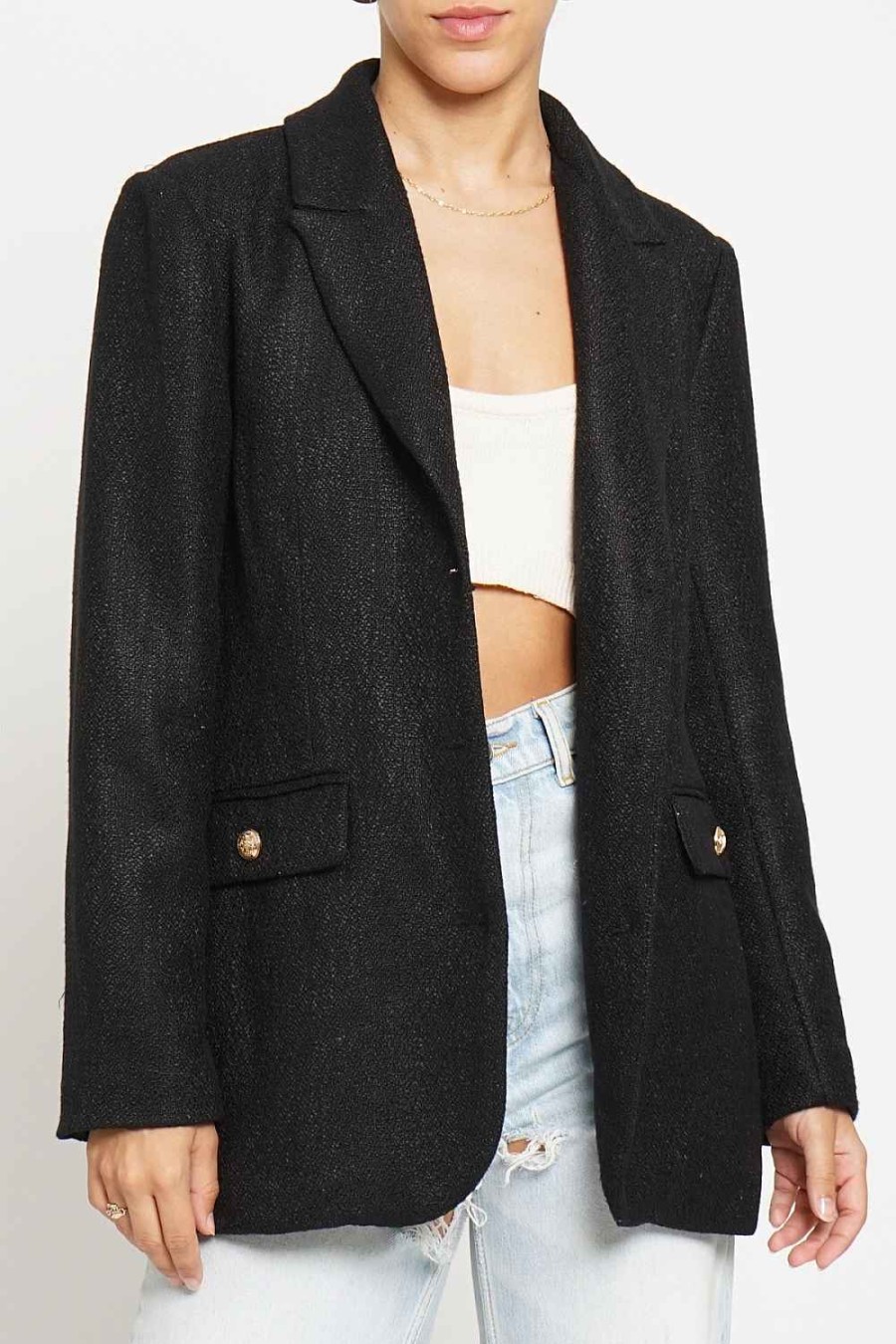 Women Sans Souci Jackets | Boucle Long Blazer Black