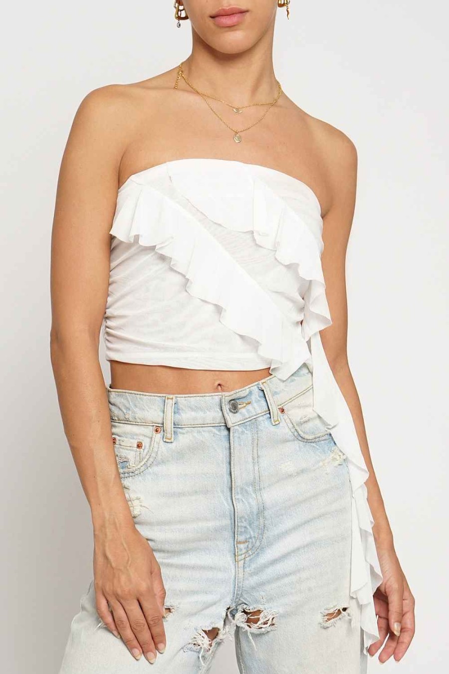 Women Sans Souci Crop Tops | Ruffle Mesh Tube Top