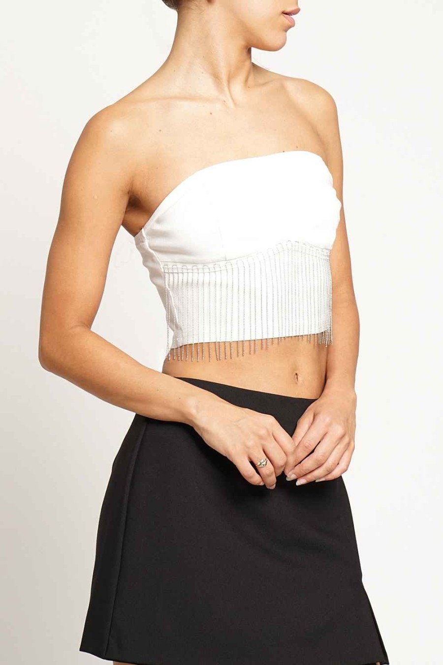 Women Sans Souci Strapless Tops | Metal Fringe Tube Top