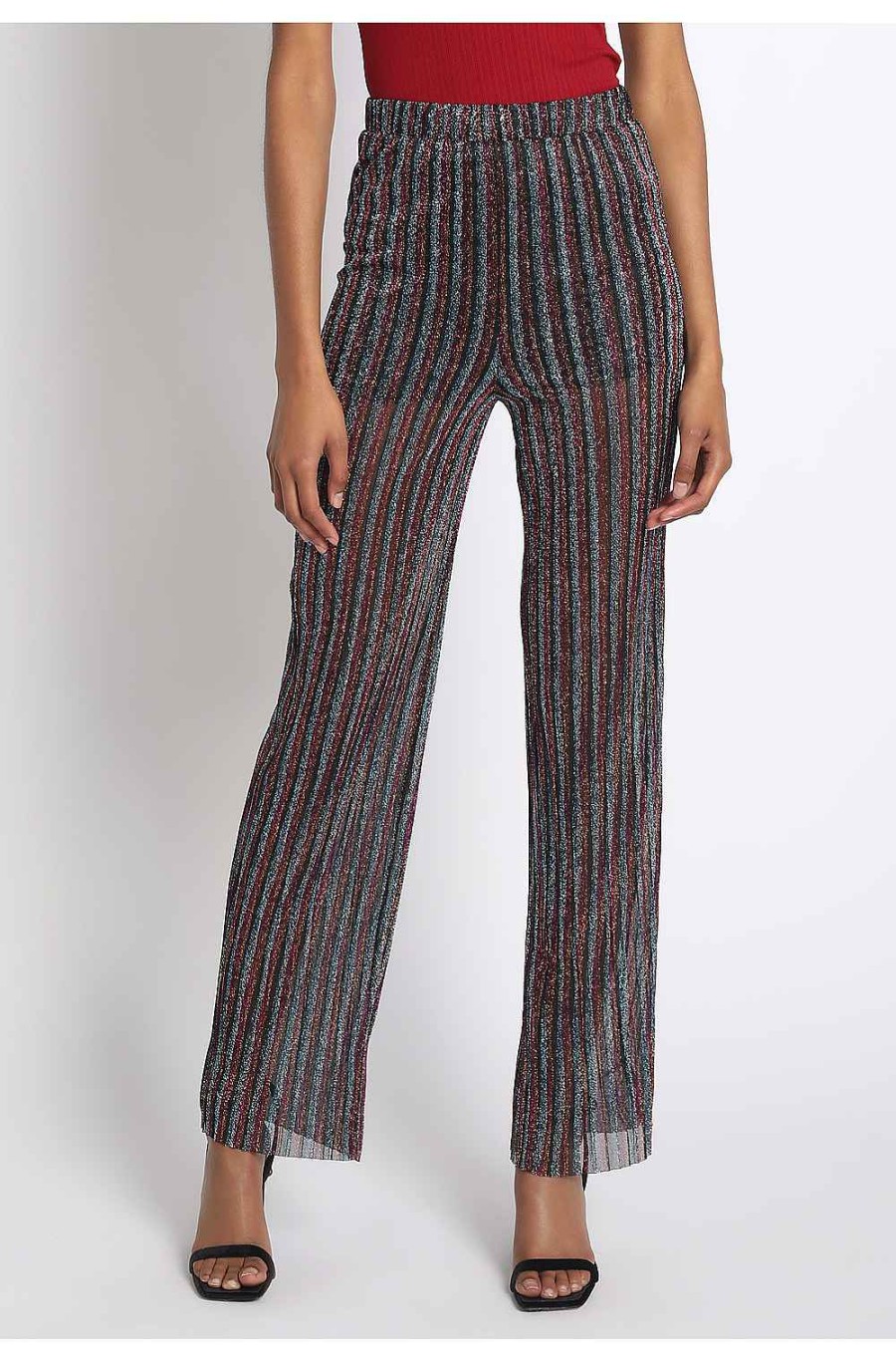 Women Sans Souci Pants | Metallic Striped Sheer Plisse Pants