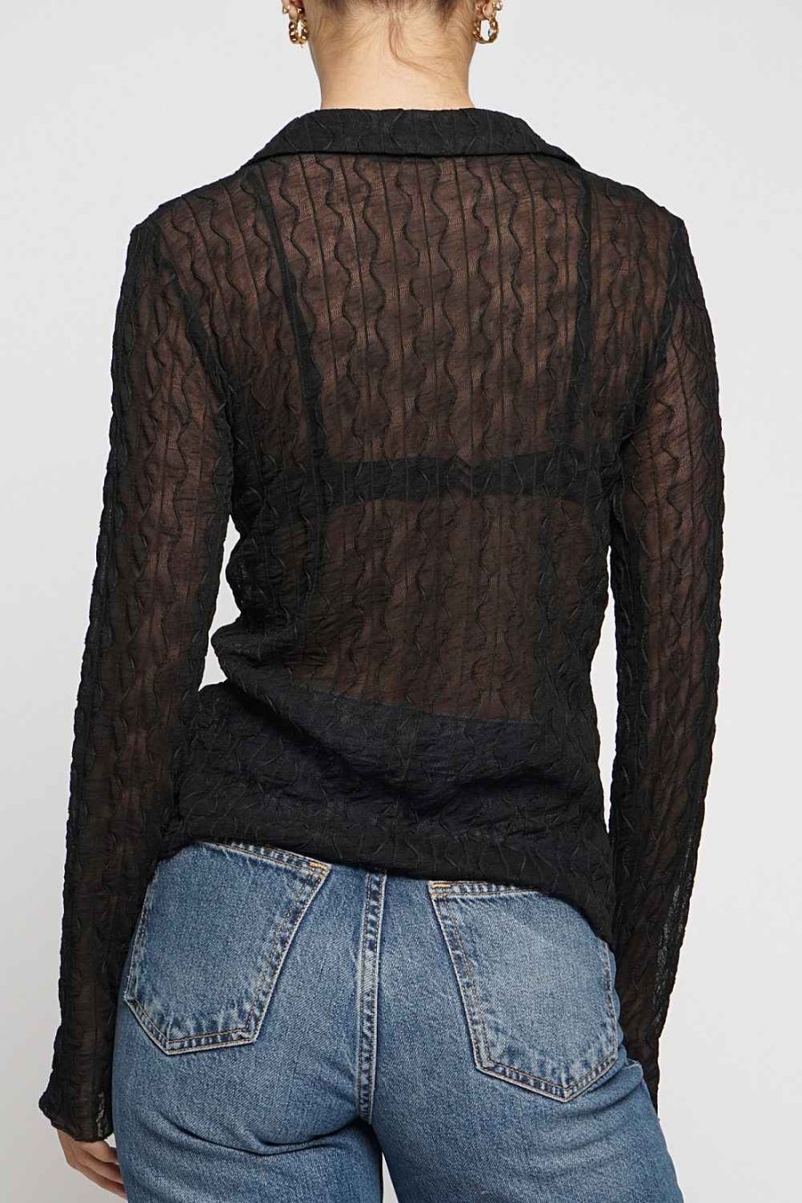 Women Sans Souci Long Sleeve Tops | Textured Mesh Long Sleeve Top