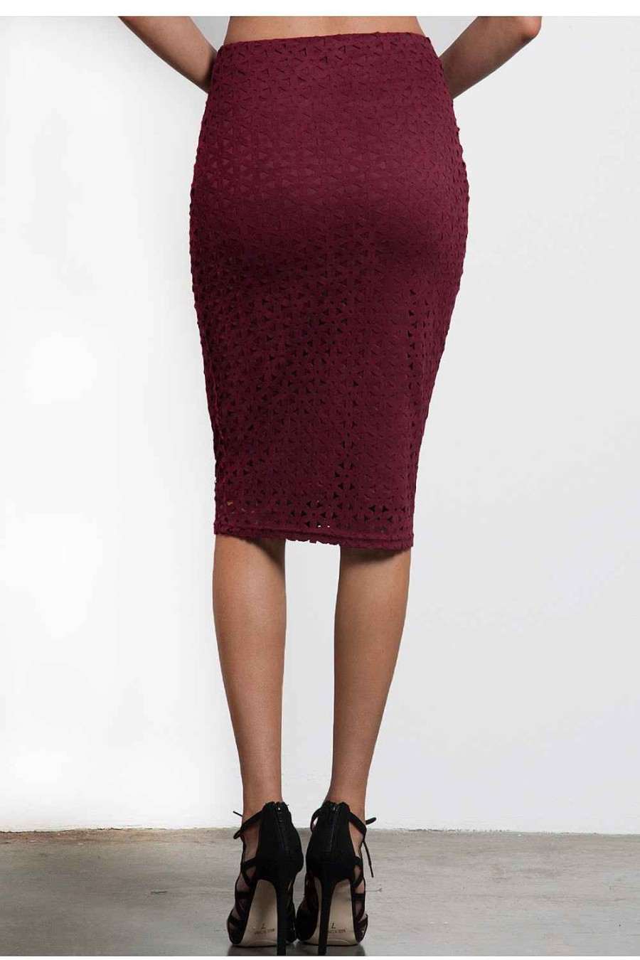 Women Sans Souci Skirts | Laser Cut Faux Suede Pencil Skirt