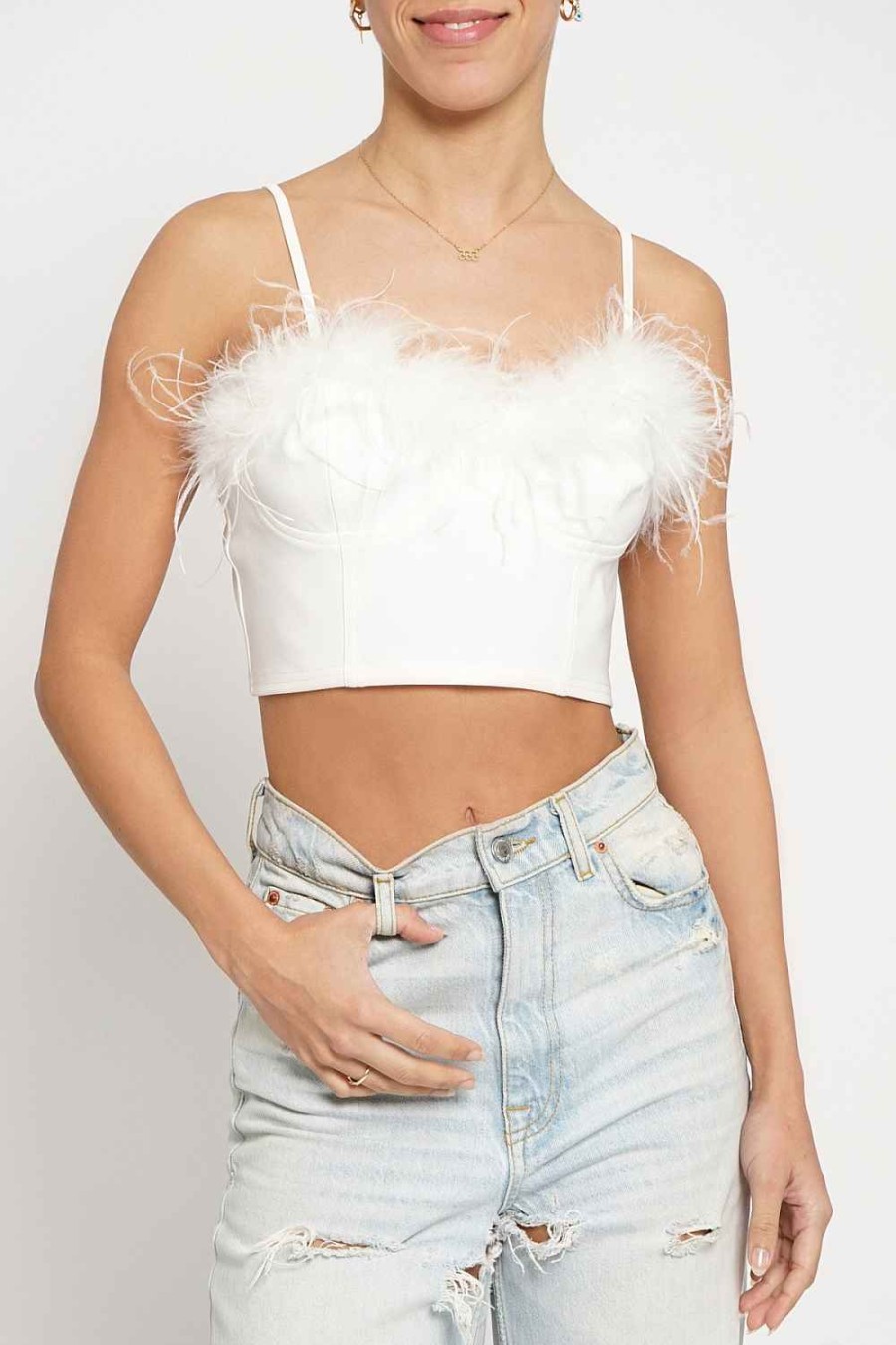 Women Sans Souci Crop Tops | Feather Trim Bra Top