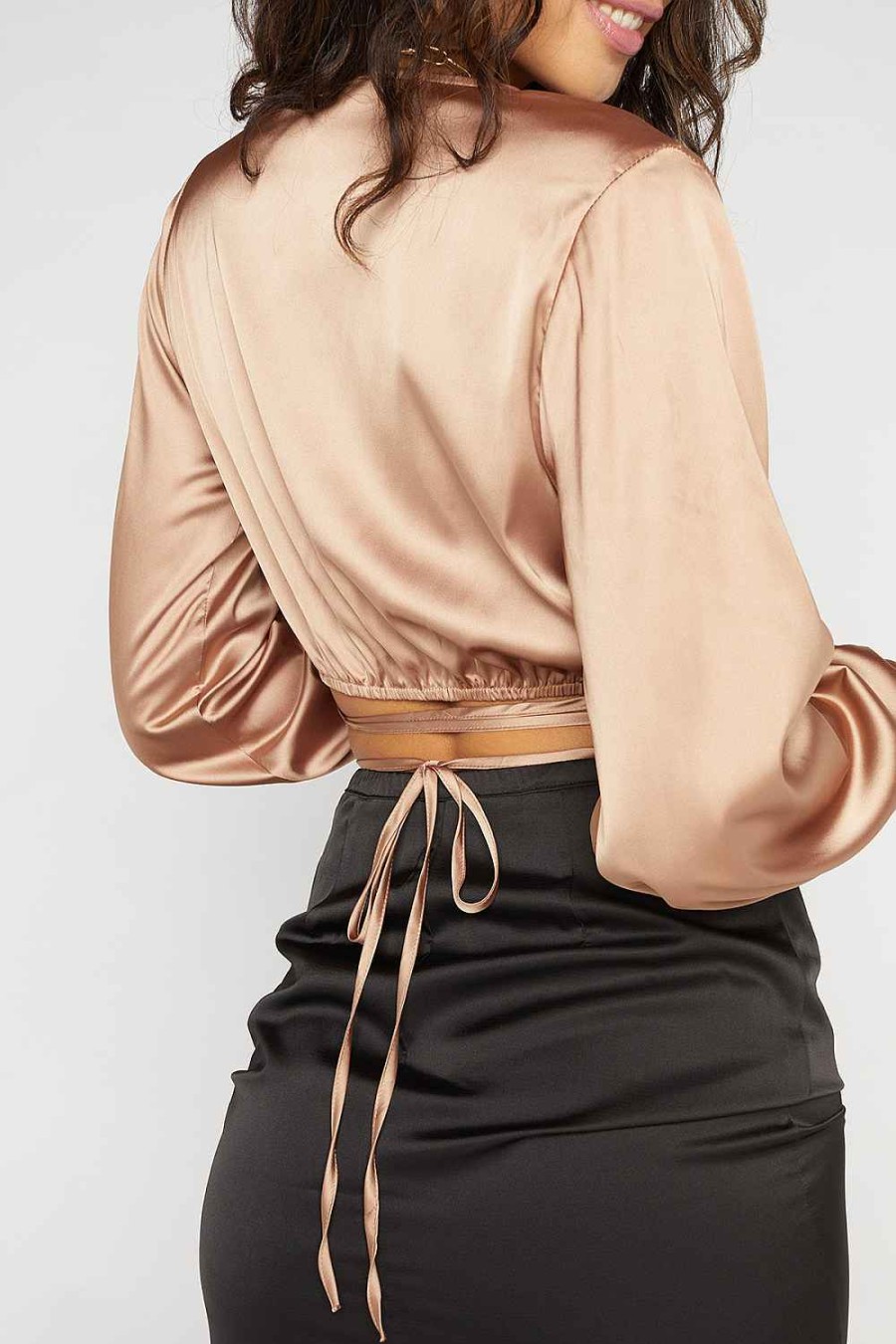 Women Sans Souci Long Sleeve Tops | Plunging Wrap Around Top Tan