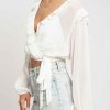 Women Sans Souci Long Sleeve Tops | Ruffle Wrap Long Sleeve Crop Blouse