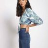 Women Sans Souci 3/4 Sleeve Tops | Palm Print Crop Top Blue Combo