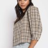 Women Sans Souci 3/4 Sleeve Tops | Plaid Puff Sleeve Top Taupe