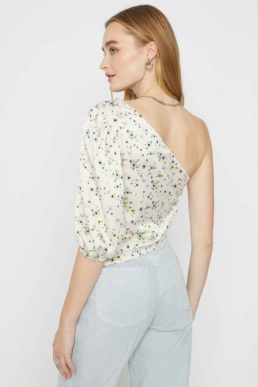 Women Sans Souci 1/2 Sleeve Tops | Floral One Shoulder Top Green