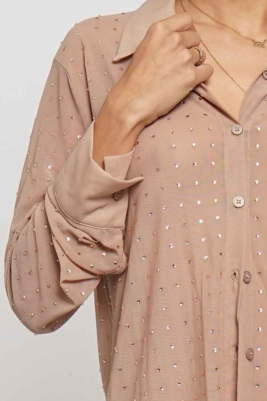 Women Sans Souci Long Sleeve Tops | Rhinestone Button Down Shirt