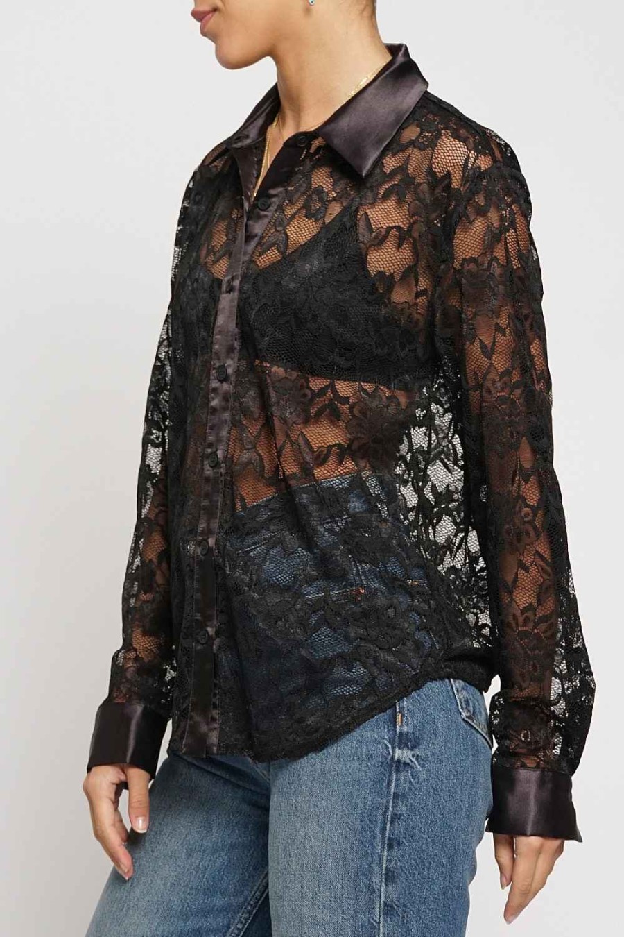 Women Sans Souci Long Sleeve Tops | Lace Button Down Shirt