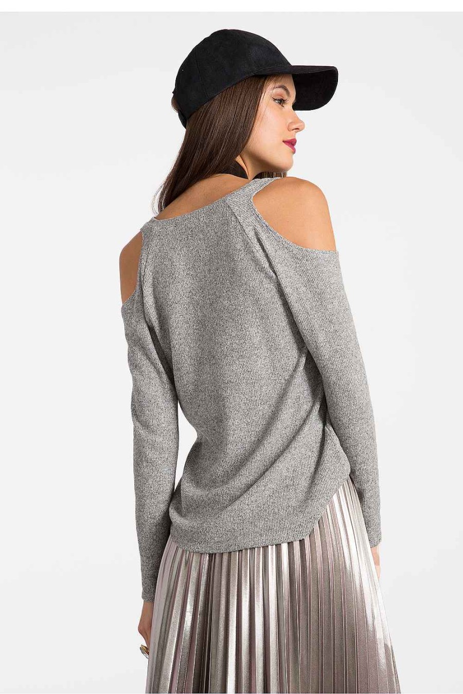 Women Sans Souci Long Sleeve Tops | Rib Cold Shoulder Top Heather