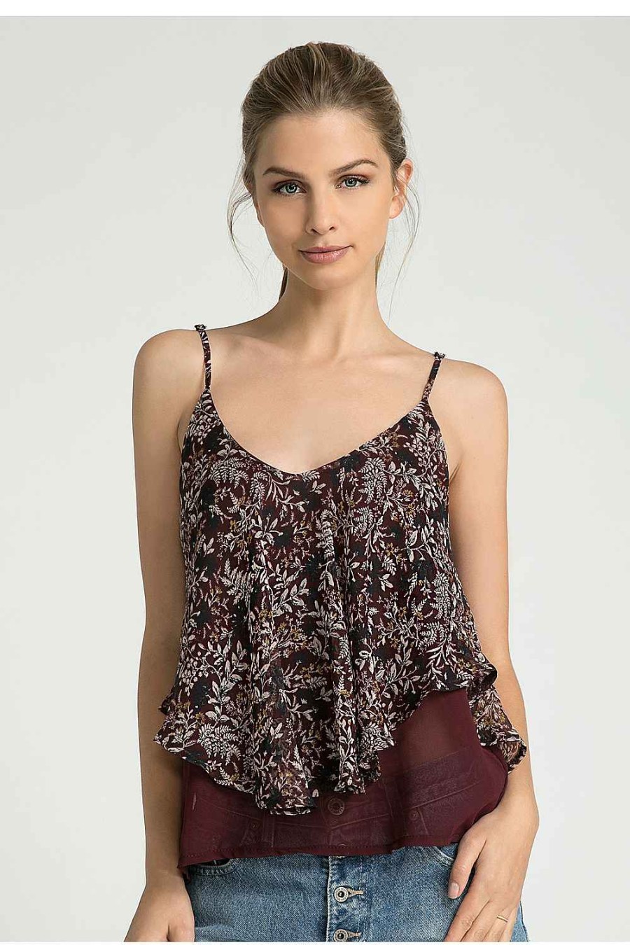 Women Sans Souci Tank Tops | Printed X Back Layered Camisole