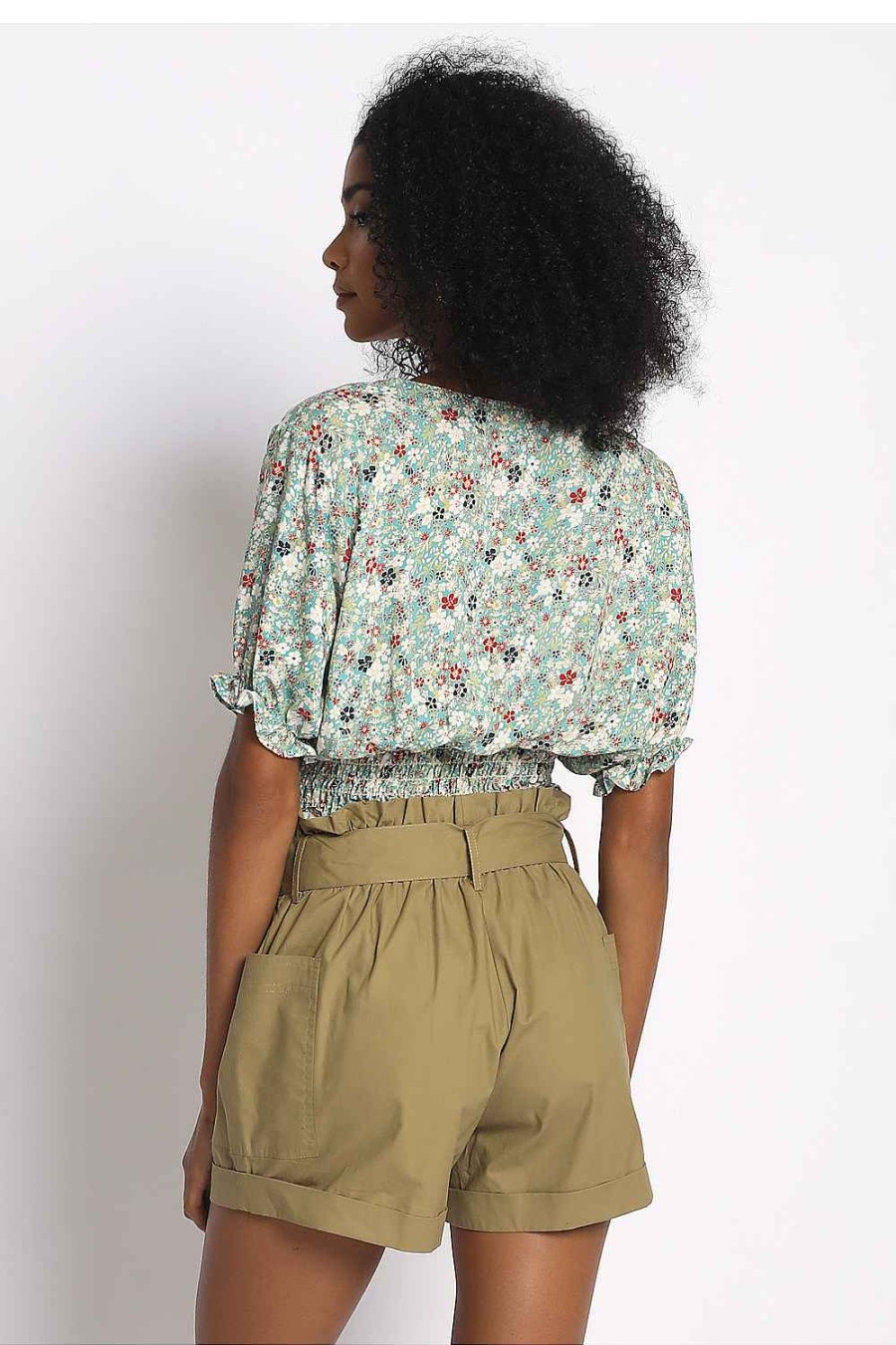 Women Sans Souci Short Sleeve Tops | Floral Print Surplice Top