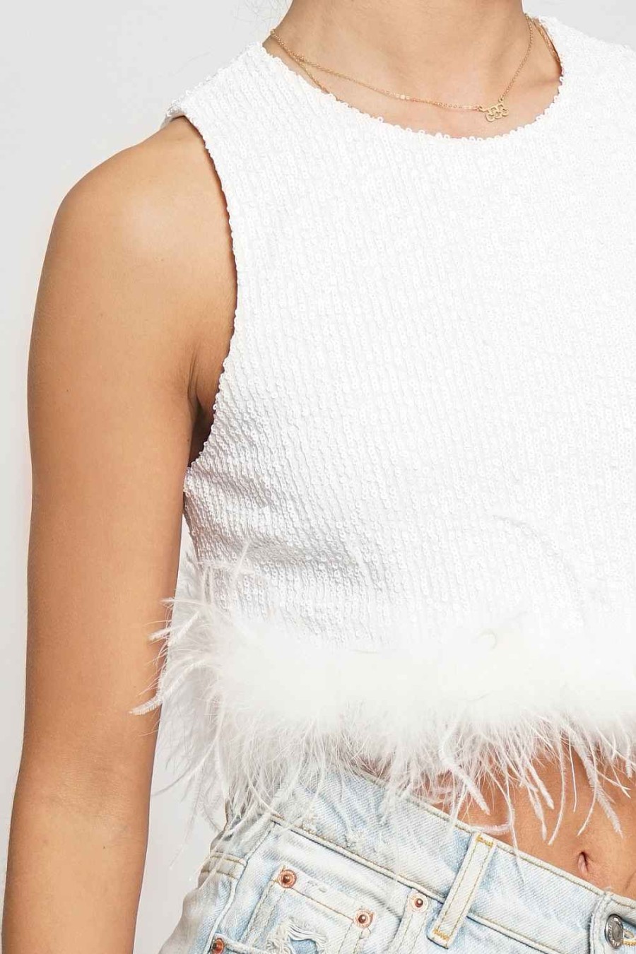 Women Sans Souci Sleeveless Tops | Cropped Feather Sequin Top