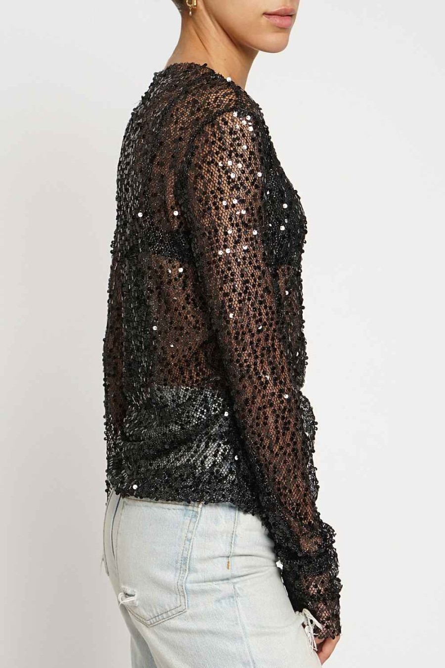 Women Sans Souci Long Sleeve Tops | Sequin Fishnet Top