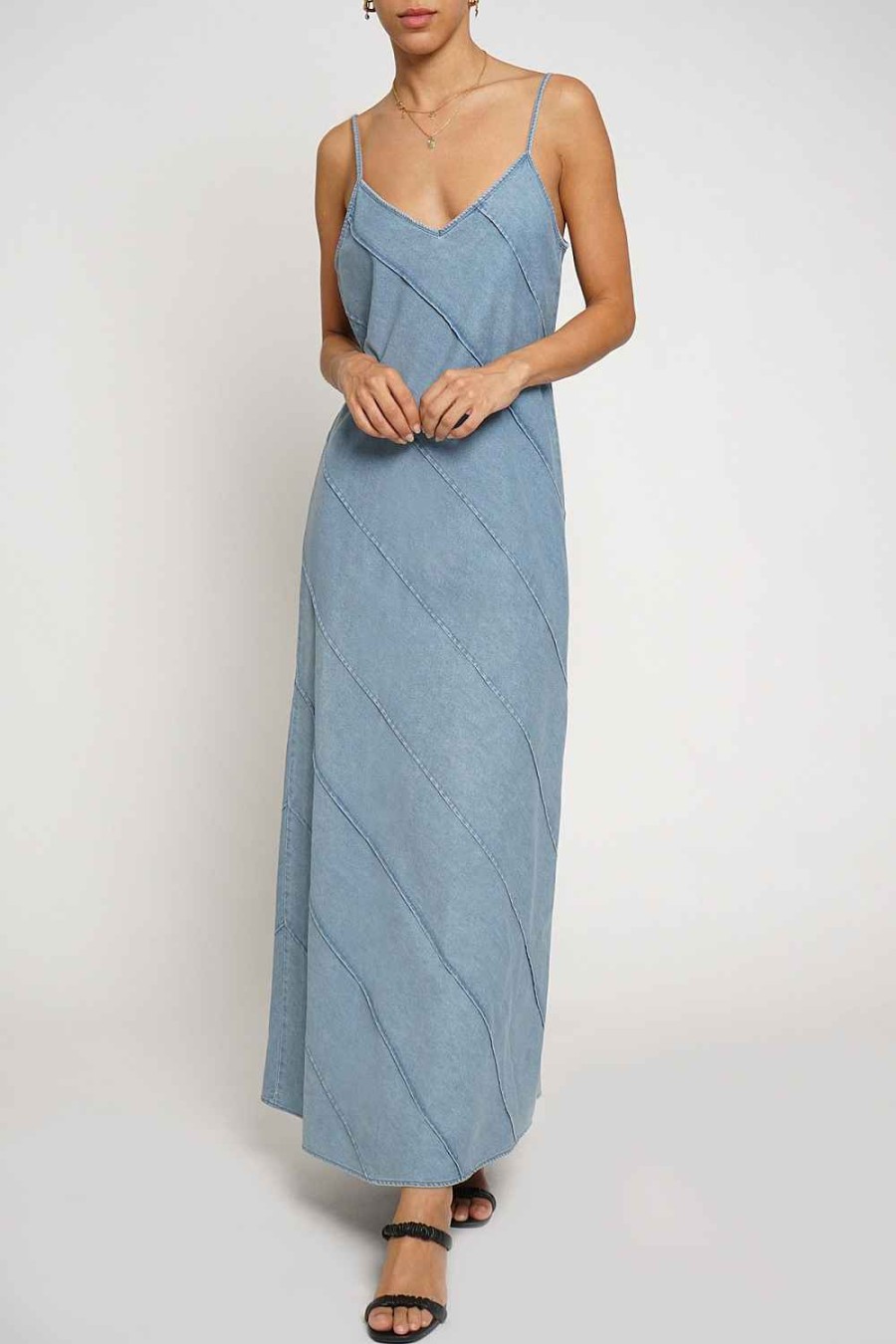 Women Sans Souci Midi Dresses | Chambray Bias Cut Midi Dress Denim