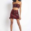 Women Sans Souci Strapless Tops | Leopard Faux Leather Zip Up Bandeau Red Black