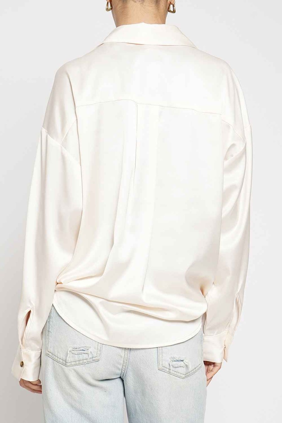 Women Sans Souci Shirts & T-Shirts | Satin Double Button Down Top