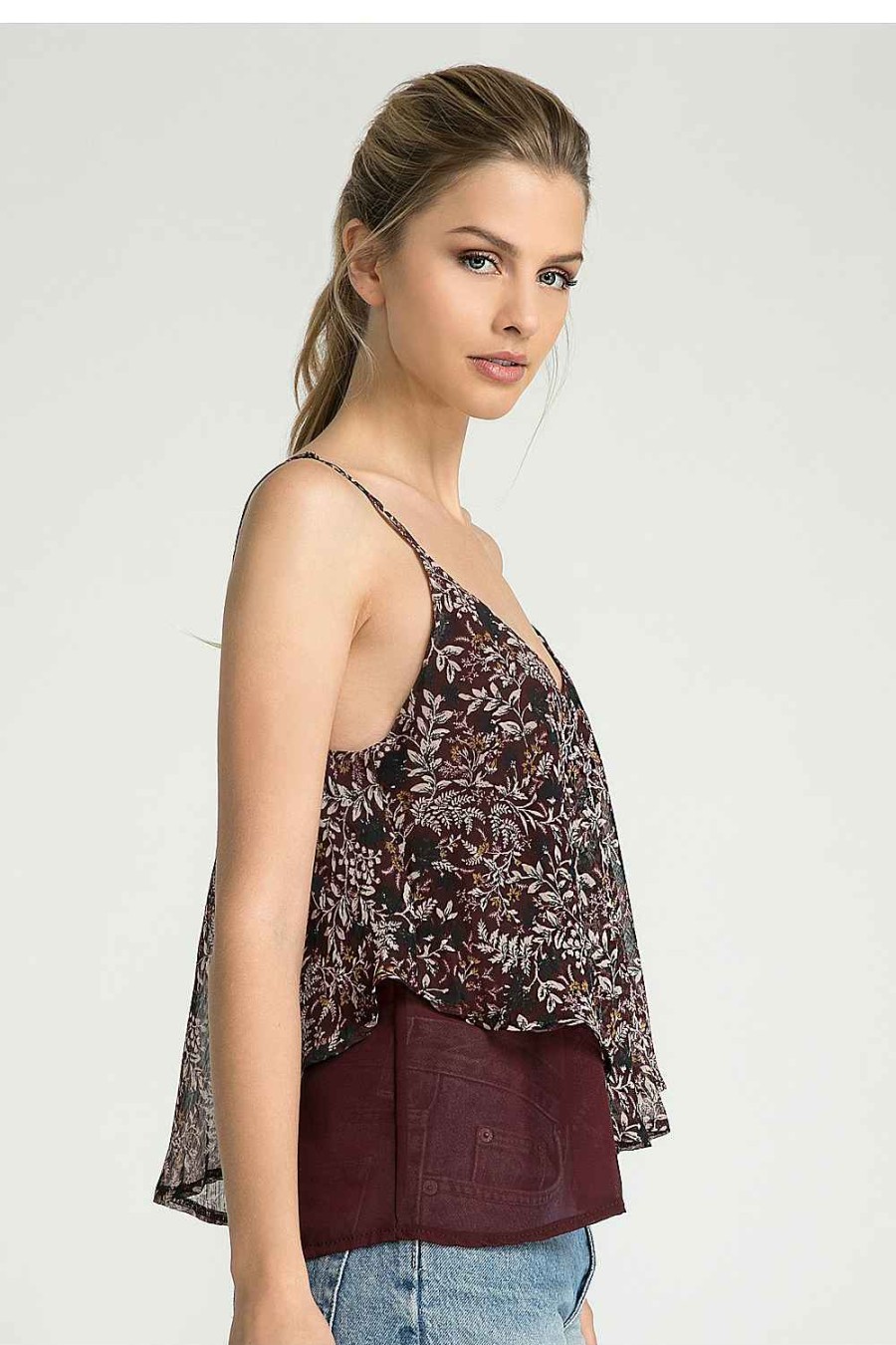 Women Sans Souci Tank Tops | Printed X Back Layered Camisole